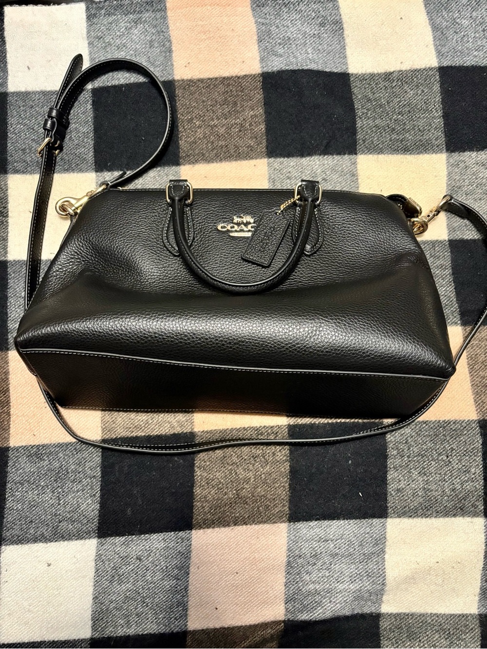 Coach Georgia Black Pebbled Leather Satchel with Detachable Strap